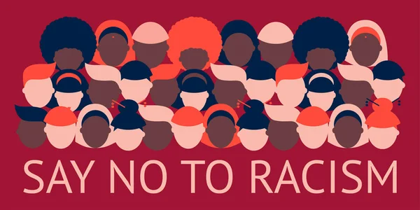 Affiche Bannière Racisme Dire Non Racisme Icônes Multiraciales Portraits Personnes — Image vectorielle