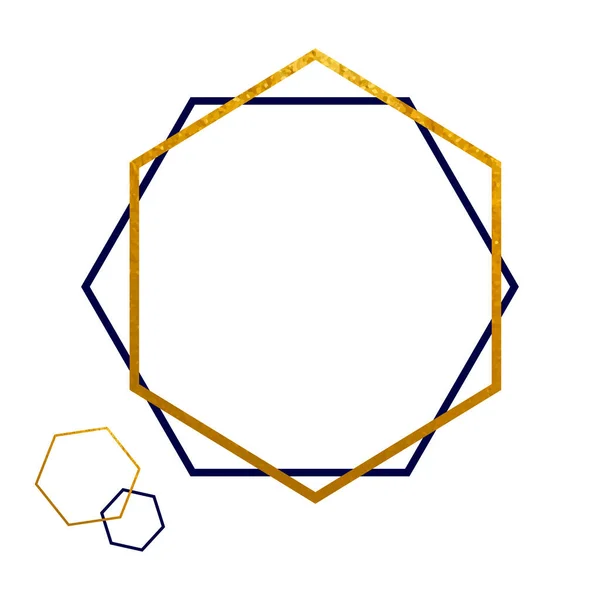 Ilustración Geométrica Con Hexágonos Azules Dorados Marco Para Tarjeta Felicitación — Archivo Imágenes Vectoriales