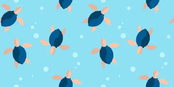 Baby Naadloos Patroon Met Tropische Blauwe Schildpadden Bellen Cartoon Plat — Stockvector