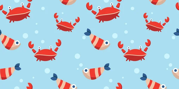 Baby Seamless Pattern Red Crabs Fish Bubbles Cartoon Flat Design — Stock Vector