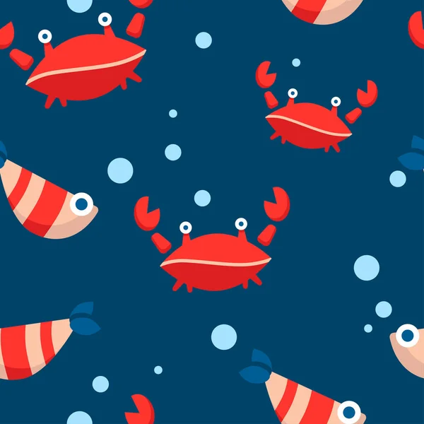 Motif Bébé Sans Couture Avec Des Crabes Rouges Des Poissons — Image vectorielle