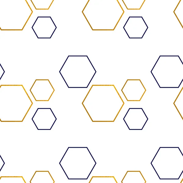 Patrón Geométrico Sin Costuras Con Hexágonos Color Azul Oscuro Oro — Archivo Imágenes Vectoriales