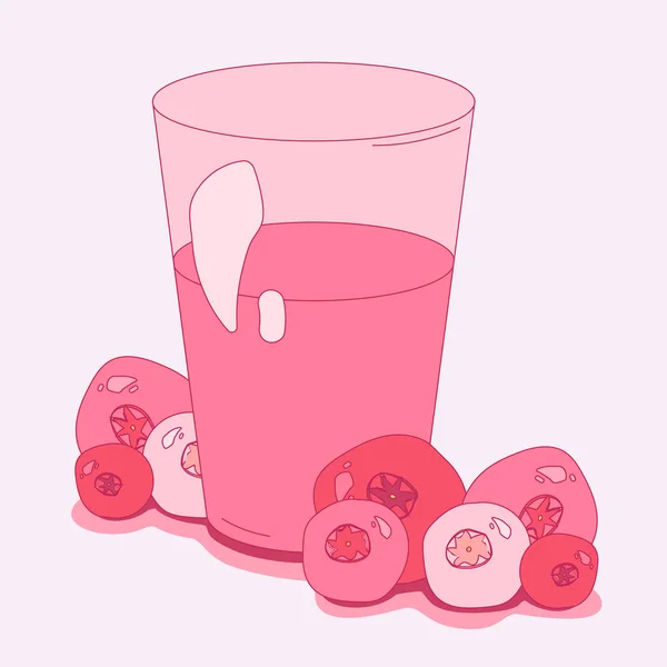 Illustration Mit Einem Glas Beerensaft Preiselbeeren Und Preiselbeeren Joghurt Beerendessert — Stockvektor