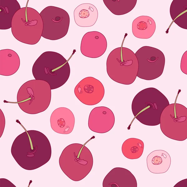 Απρόσκοπτη Μοτίβο Καρτούν Γλυκό Κεράσι Cranberries Και Lingonberries Ροζ Φόντο — Διανυσματικό Αρχείο