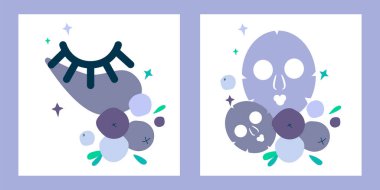 Yüz derisi için göz bandı ve maskeli iki çizim. Yabanmersini ve yabanmersinine dayalı doğal cilt bakımı. Gözlerinin etrafındaki cilt için maske.