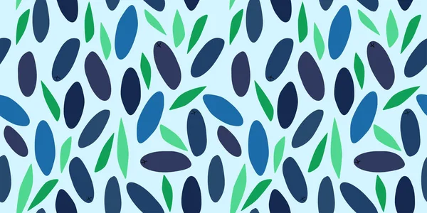Nahtloses Muster Mit Geißblatt Beeren Und Blättern Auf Hellblauem Hintergrund — Stockvektor