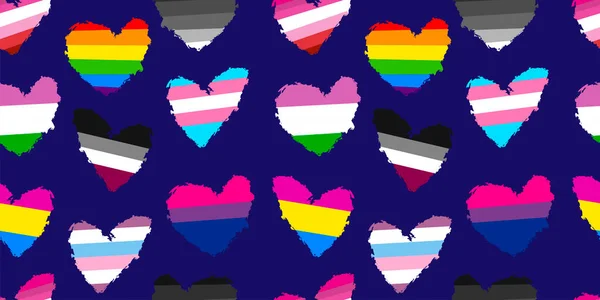 Patrón Sin Costuras Con Banderas Lgbtq Forma Corazón Amor Amor — Vector de stock