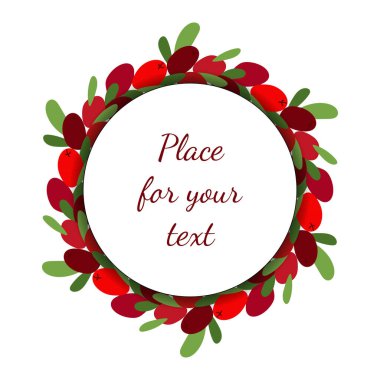 Çelenkli kart. kırmızı yabanmersini, böğürtlen, goji. arkaplan, ambalaj kağıdı, kapak, kumaş, kart için modern soyut tasarım