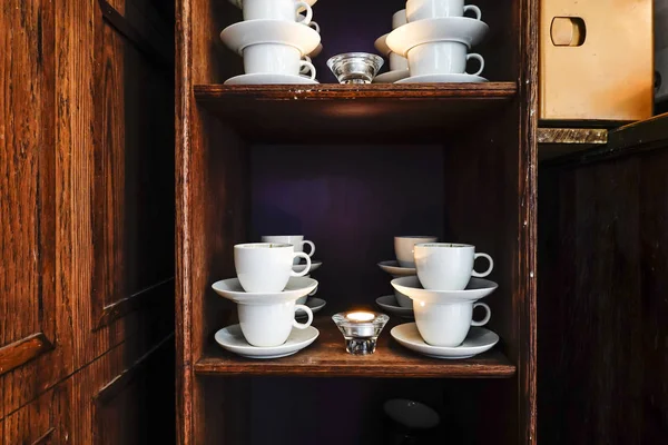 Stockholm, Sweden Coffee cups on a shelf