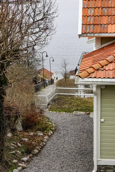 Sztokholm Szwecja Stoczni Kroki Prowadzące Wody Małej Wiosce Dalaro — Zdjęcie stockowe