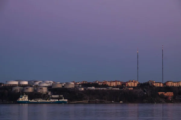 Stockholm Svédország Város Látképe Balti Tenger Nacka Városrész Mellett Horgonyzott — Stock Fotó