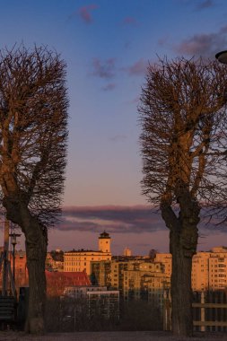 Stockholm, İsveç Şehrin üzerindeki Fafangan burundan güneye bakış.