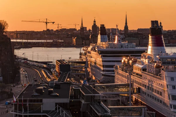 Stockholm Sverige Utsikt Mot Gamla Stan Och Stadskajen Från Fafangan — Stockfoto