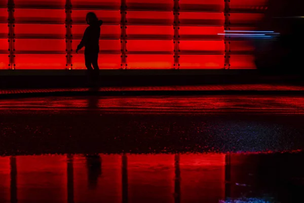 Hjorring Danimarca Facciata Rossa Illuminata Dell Edificio Del Teatro Vendsyssel — Foto Stock