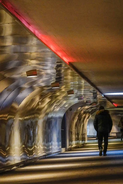 Stockholm Sweden People Pedestrian Tunnel Leading Train Jakobsberg Centrum Residential — Stock Photo, Image