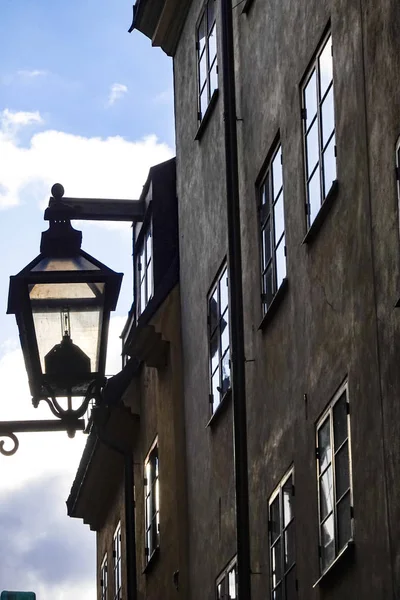 Stockholm Sweden Lamp Post Back Alley Gamla Stan Old Town — Stock Photo, Image