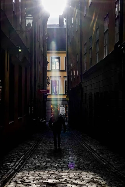 Stockholm Sveç Gamla Stan Veya Old Town Kış Işığında Yayalar — Stok fotoğraf