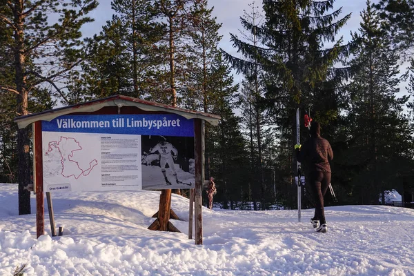 Orsa Província Dalarna Suécia Uma Mulher Prepara Para Esquiar Cross — Fotografia de Stock