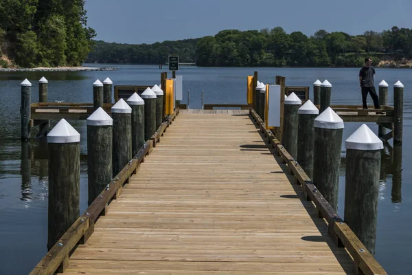 Broomes Island Maryland Usa Young Man Stands Dock Patuxent River — Stock Photo, Image