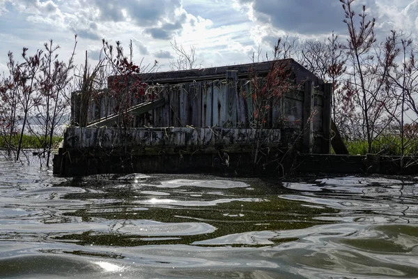 Broomes Island, Maryland USA A bird hunting blind on the Patuxent River.