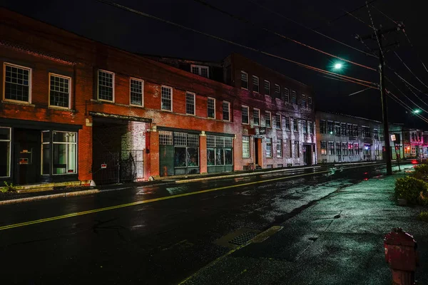 Torrington Connecticut Abd Water Street Gece Eski Sanayi Değirmen Şehir — Stok fotoğraf