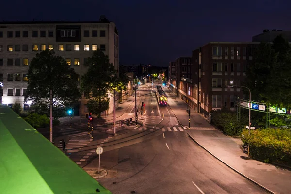 Stockholm Zweden Een Nachtzicht Grondalsvagen Een Tram — Stockfoto