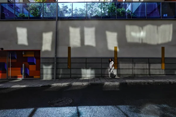 Стокгольм Швеция Девочка Прогуливается Возле Красивого Здания Улице Сникеригатан Районе — стоковое фото