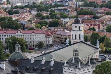Vilnius, Litvanya Eski Şehir ve Vilnius Katedrali çatıları.