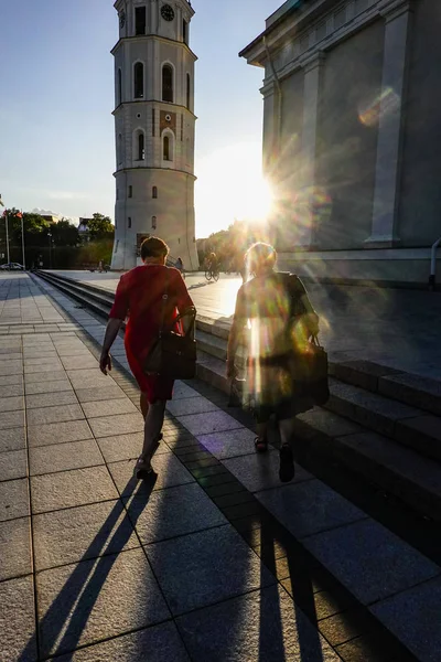 Βίλνιους Λιθουανία Πεζοί Στην Πλατεία Του Καθεδρικού Ναού Του Βίλνιους — Φωτογραφία Αρχείου