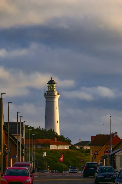 Hirtshals Dinamarca Farol Hirtshals Construído 1863 Uma Rua Varrida Pelo — Fotografia de Stock