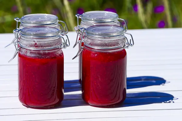 Confiture Fraises Fraîchement Préparée — Photo