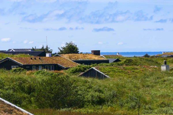 ヒルツハルス デンマークの夏のコテージは 北海のビーチの近くの砂丘に — ストック写真