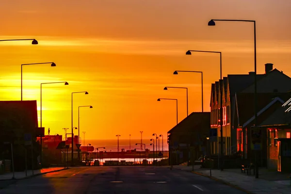 Гіртсгальс Данії Схід Сонця Над Головною Вулицею Північним Морем — стокове фото