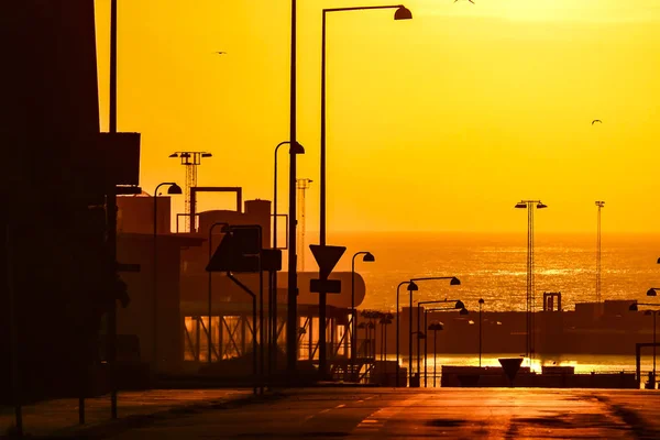 Hirtshals Danemark Lever Soleil Sur Rue Principale Mer Nord — Photo