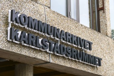 Karlstad, İsveç Yerel topluluk arşivi için bir işaret 