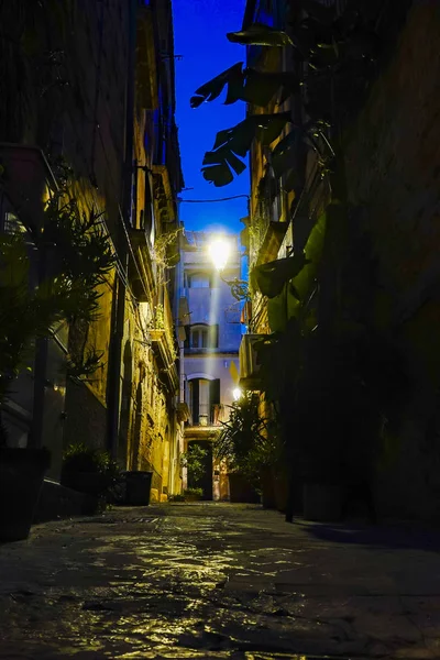 锡拉丘兹 西西里岛 意大利 黎明时分在奥尔特吉亚岛的锡拉库萨老城区的一条街道 — 图库照片