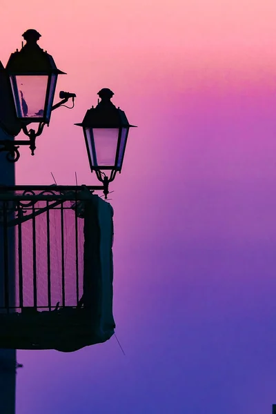 Syracuse Sicily Italy Lamp Posts Ortygia Island Dawn — Stock Photo, Image