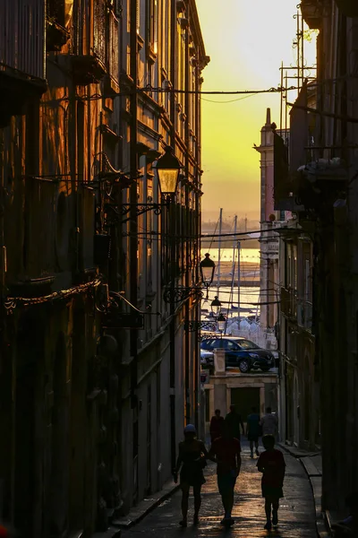 Syracuse Sicily Italy Small Classic Side Street Setting Sun — Stock Photo, Image