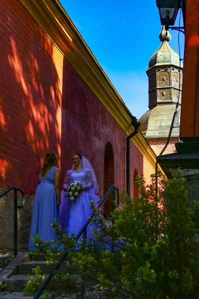 Stockholm Swedia Seorang Pengantin Luar Gereja Kastil Skokloster Satu Jam — Stok Foto