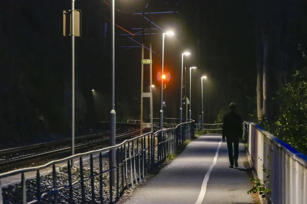Стокгольм Швеція Велосипедна Доріжка Вночі Острові Lidingo — стокове фото