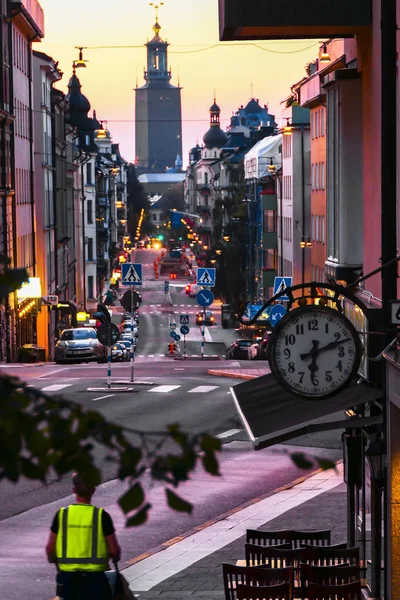 Stockholm Sverige Hantverkargatan Gryningen Och Stadshuset — Stockfoto