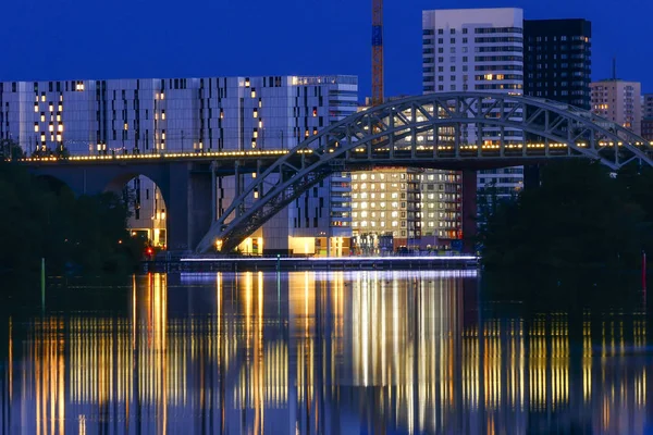 Estocolmo Suecia Barrio Liljeholmskajen Por Noche — Foto de Stock