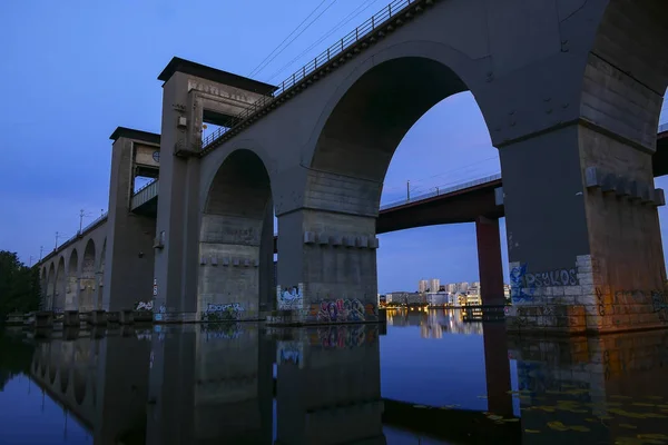 Stockholm, Sweden The Arsta train bridge at dawn.