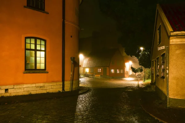 Visby Gotland Sveç Ortaçağ Eski Şehrinkaranlık Gizemli Sokakları — Stok fotoğraf