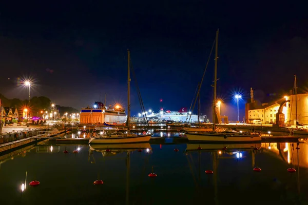 Visby Gotland Zweden Haven Van Visby Nachts Met Zeilboten — Stockfoto