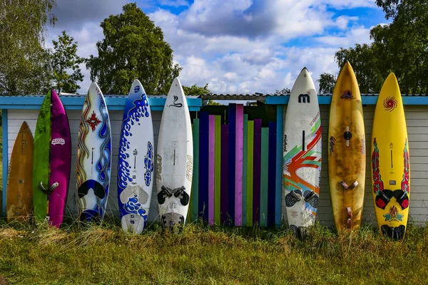 Visby Gotland Schwedische Surfbretter Strand Aufgereiht — Stockfoto