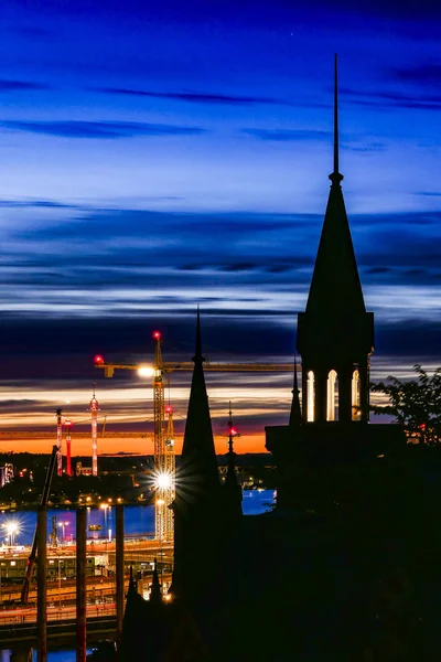 Stockholm Švédsko Město Úsvitu Výhled Mariaberget Slussenovi — Stock fotografie