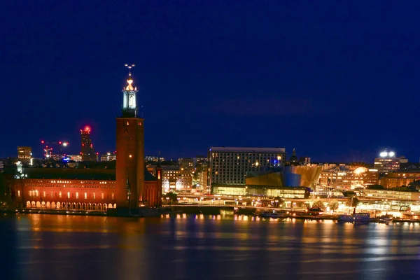 Stockholm Zweden Skyline Van Stad Bij Dawn Riddarfjarden Het Stadhuis — Stockfoto