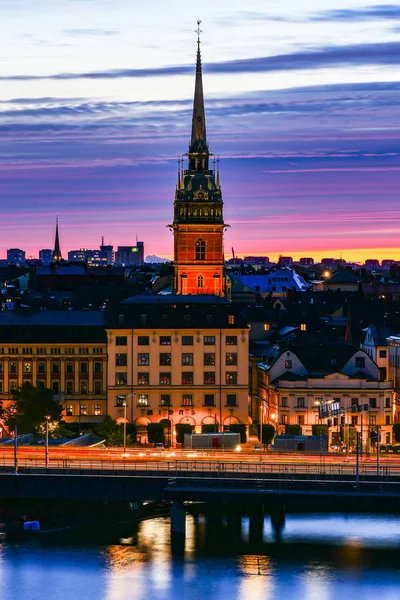 Sztokholm Szwecja Panoramę Miasta Świcie Nad Riddarfjarden Starego Miasta Niemieckim — Zdjęcie stockowe