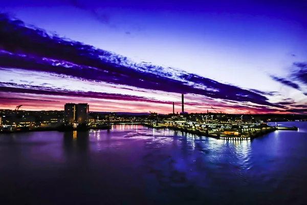 Stockholm Schweden Den Hafen Von Stockholk Oder Vartahamnen Der Dämmerung — Stockfoto